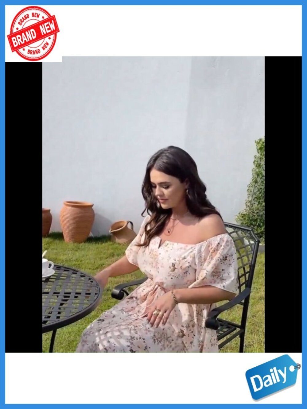 Plus Size Off Shoulder Maxi Dress Wedding Guest V-Neck A-Line Flowy Side Split - Picture 5 of 6